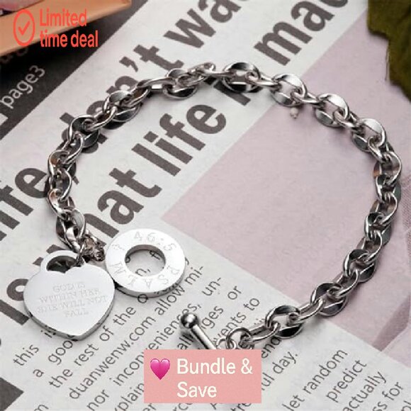 Stainless Steel Engraved Scripture Bracelet 7.87 Inch Bangle Gift - Picture 6 of 8